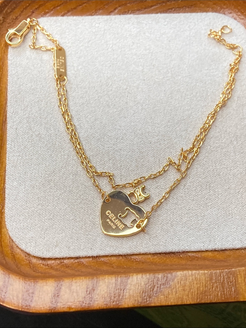 Celine Gold Double-Chain Bracelet with Heart Cutout Charm - Picture 6 of 6